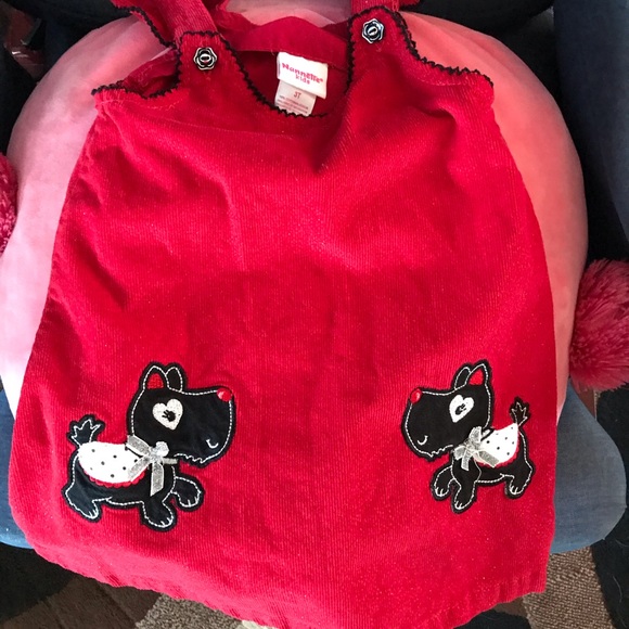 Scotty Dogs Sparkly Red Holiday Overalls Dress - Picture 2 of 6